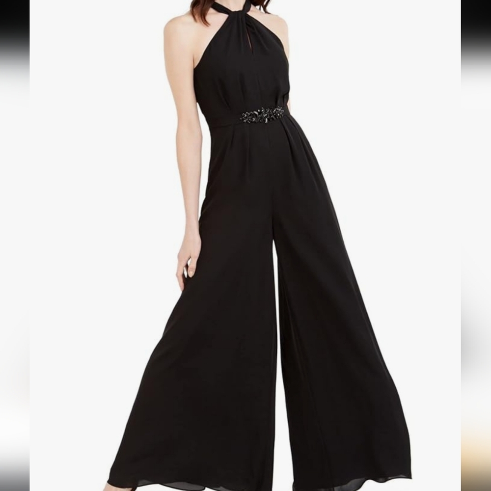 Calvin Klein Black Halter Jumpsuit with Palazzo Pants Size 4 Party Formal Date